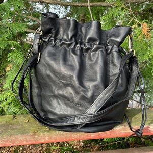 Wanderers Travel Co Black Leather Bucket Bag